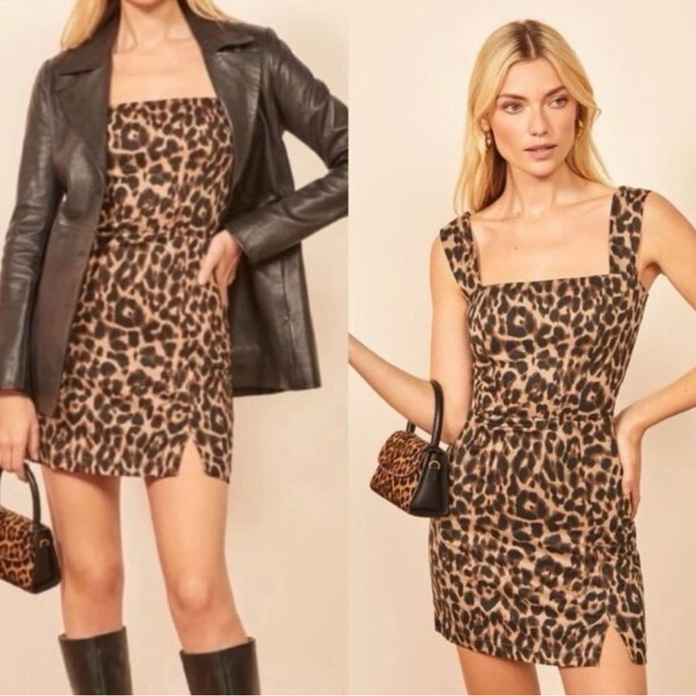 Reformation Austin Leopard Print Mini Dress Size L Sexy Square Neck